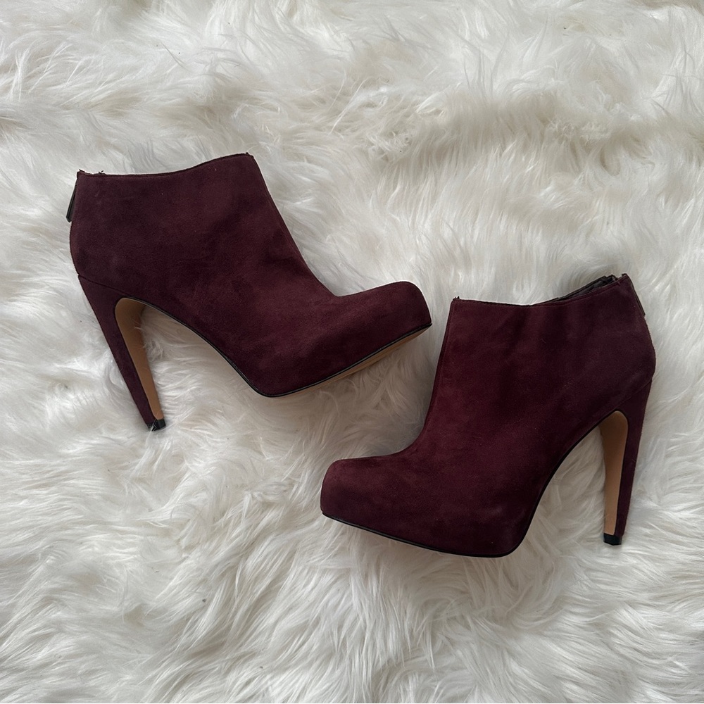 Sam Edelman Keaton Suede Platform Heeled Ankle Booties Burgundy